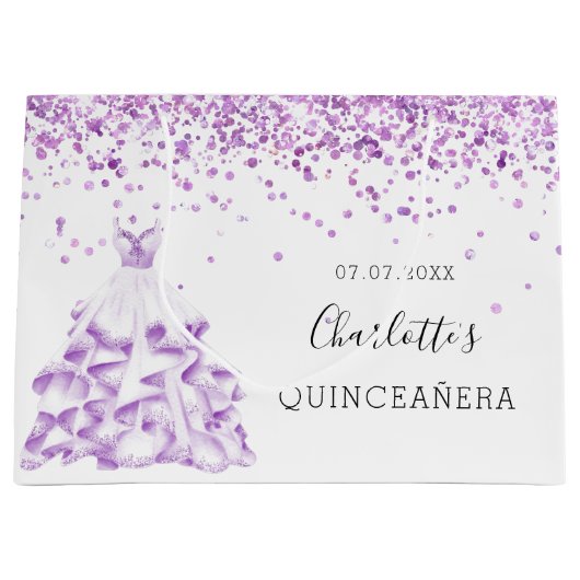 Quinceanera witte paarse glitter-kleding groot cadeauzakje (Voorkant)