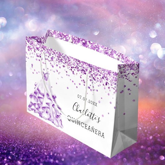 Quinceanera witte paarse glitter-kleding groot cadeauzakje