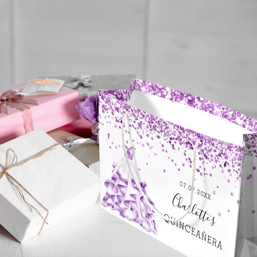 Quinceanera witte paarse glitter-kleding groot cadeauzakje