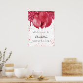 Quinceanera witte rode glitter welkomstballonnen poster (Keuken)