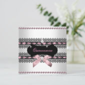 Quinceanera Witte Roze Zwarte Kant Parel Kaart (Staand voorkant)