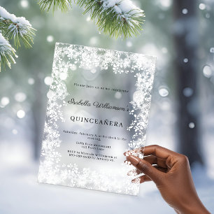 Quinceanera witte sneeuwvlokken winterfeest vorsti acryl uitnodigingen