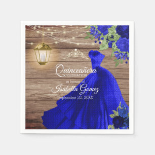 Quinceañera Wood en Dark Blue Flowers Servet