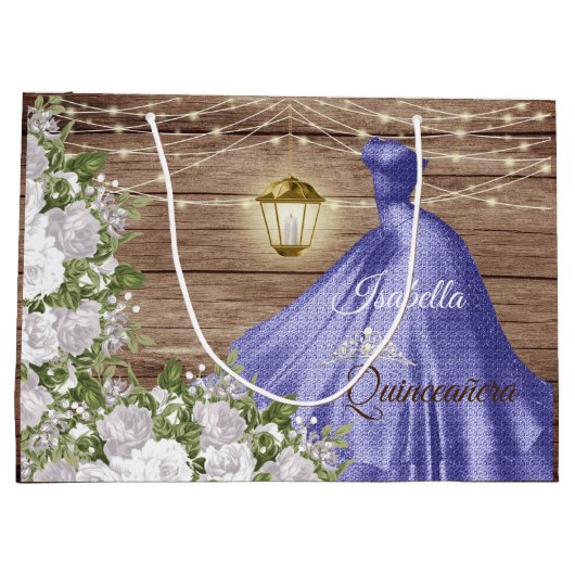 Quinceañera Wood en Purple Flowers Groot Cadeauzakje (Achterkant)