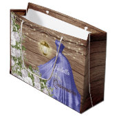 Quinceañera Wood en Purple Flowers Groot Cadeauzakje (Voorkant Gekanteld)