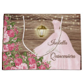 Quinceañera Wood en Roze Mauve Flowers Groot Cadeauzakje (Voorkant)