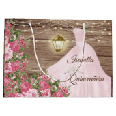 Quinceañera Wood en Roze Mauve Flowers Groot Cadeauzakje (Achterkant)