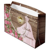 Quinceañera Wood en Roze Mauve Flowers Groot Cadeauzakje (Achterkant Gekanteld)