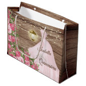 Quinceañera Wood en Roze Mauve Flowers Groot Cadeauzakje (Voorkant Gekanteld)