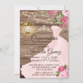 Quinceañera Wood en Roze Mauve Flowers Kaart (Voorkant)