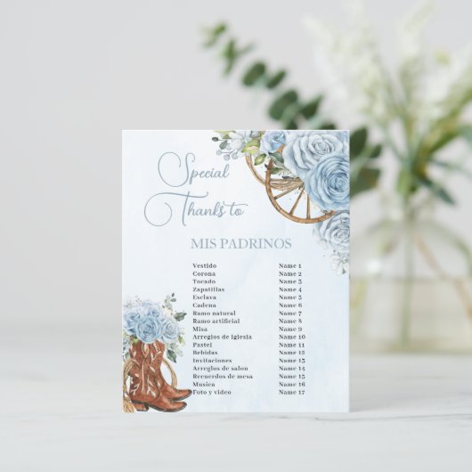 Quinceañera XV 15 Baby Blauw Bloemen Charro Padrin (Staand voorkant)