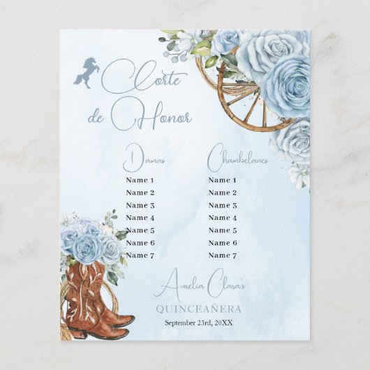 Quinceañera XV 15 Baby Blauw Bloemen Charro Padrin (Achterkant)