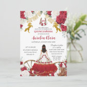 Quinceañera XV 15 Charro Rood Wit Bloemen Paarden Kaart (Staand voorkant)