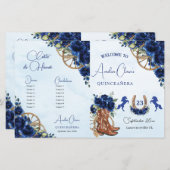Quinceañera XV 15 Royal Blue Floral Charro Program (Voorkant / Achterkant)