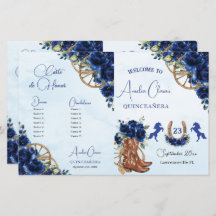 Quinceañera XV 15 Royal Blue Floral Charro Program