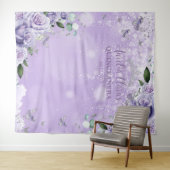 Quinceañera XV 16 Paarse Bloemen Vlinders Foto Wandkleed (In Situ (horizontaal))
