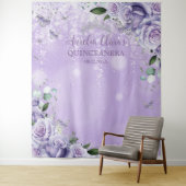 Quinceañera XV 16 Paarse Bloemen Vlinders Foto Wandkleed (In situ)