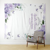 Quinceañera XV 16 Paarse Rozen Bloemvlinders Wandkleed (In Situ (horizontaal))