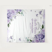 Quinceañera XV 16 Paarse Rozen Bloemvlinders Wandkleed (Voorkant (horizontaal))