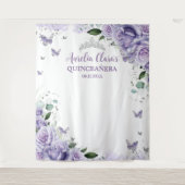 Quinceañera XV 16 Paarse Rozen Bloemvlinders Wandkleed (Voorkant)