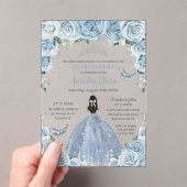 Quinceañera XV Baby Blauw Bloemen Prinses Zilver Acryl Uitnodigingen (Insitu (Draagbaar))