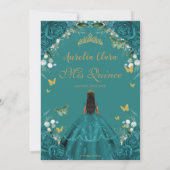 Quinceañera XV Blauwgroen groene bloemenprinsessen Kaart (Achterkant)