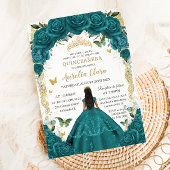 Quinceañera XV Blauwgroen groene bloemenprinsessen Kaart