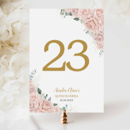 Quinceanera XV Blush Pink Roses Floral Gold Kaart
