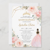 Quinceañera XV Blush Roze Bloemen Bruin Prinses Kaart (Voorkant)