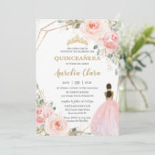 Quinceañera XV Blush Roze Bloemen Bruin Prinses Kaart (Staand voorkant)