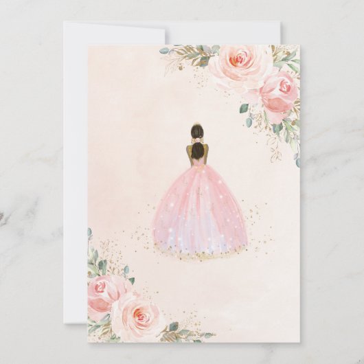 Quinceañera XV Blush Roze Bloemen Bruin Prinses Kaart (Achterkant)