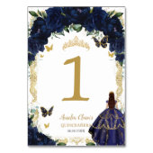 Quinceañera XV Navy Blue Floral Gold Girl Dress Kaart (Voorkant)