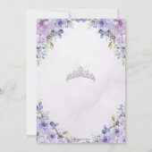 Quinceañera XV Paarse Lila Bloemen Zilveren Kroon Kaart (Achterkant)