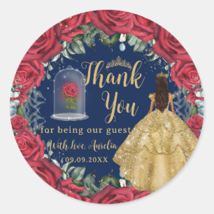 Quinceanera XV Rode Bloem Betoverde Roos Prinses Ronde Sticker