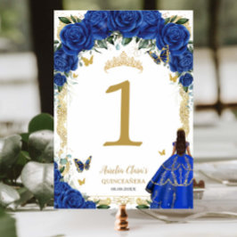 Quinceañera XV Royal Blue Floral Gold Girl Jurk Kaart