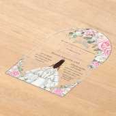Quinceañera XV Roze Witte Bloemen Prinses Zilver Acryl Uitnodigingen (Laagn)