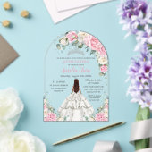 Quinceañera XV Roze Witte Bloemen Prinses Zilver Acryl Uitnodigingen (Insitu (Huwelijk))