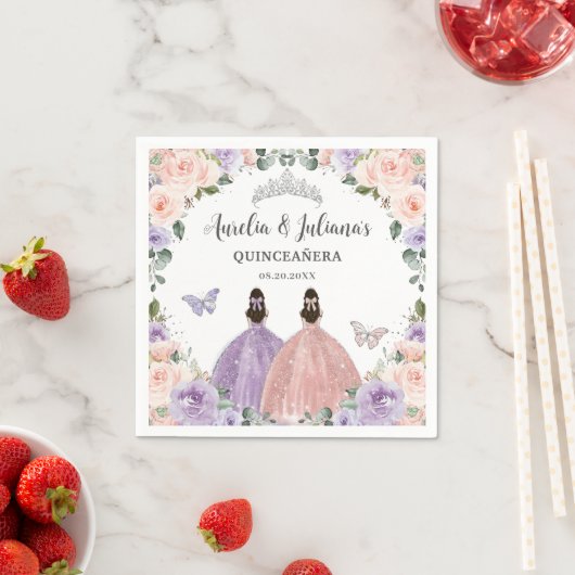 Quinceañera XV Sweet 16 Lila Blush Bloemen Tweelin Servet (Insitu)