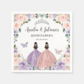 Quinceañera XV Sweet 16 Lila Blush Bloemen Tweelin Servet (Voorkant)