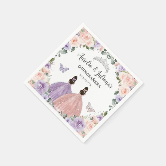 Quinceañera XV Sweet 16 Lila Blush Bloemen Tweelin Servet (Hoek)