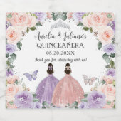 Quinceañera XV Sweet 16 Lila Blush Bloemen Tweelin Sparkling Wijnetiket (Enkel label)