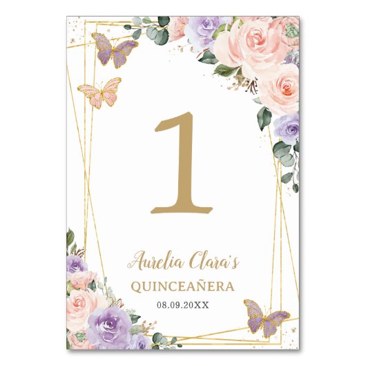 Quinceañera XV Verjaardag Blush Paarse Lila Bloeme Kaart (Achterkant)