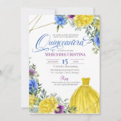 Quinceañera Yellow Dress heldere bloemen Kaart (Voorkant)