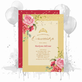 Quinceañera Yellow Floral Gold Invitation Kaart