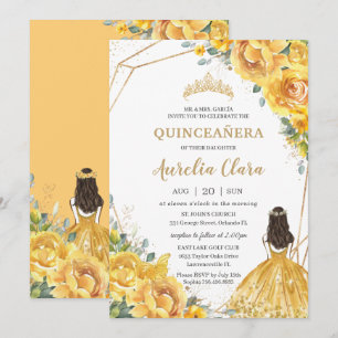 Quinceañera Yellow Floral Gold Princess 15 Anos Kaart
