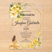 Quinceanera yellow gold acryl uitnodigingen (Voorkant)