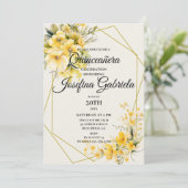 Quinceañera Yellow Gold Invitation Kaart (Staand voorkant)