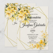 Quinceañera Yellow Gold Invitation Kaart (Voorkant / Achterkant)