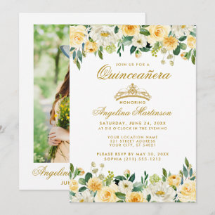 Quinceanera Yellow Gold White Floral Foto Kaart