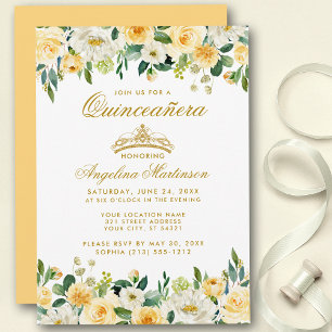 Quinceanera Yellow Gold White Floral Kaart